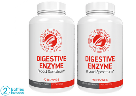 Two bottles of Silver Fern Brand Digestive Enzyme Broad Spectrum on a white background