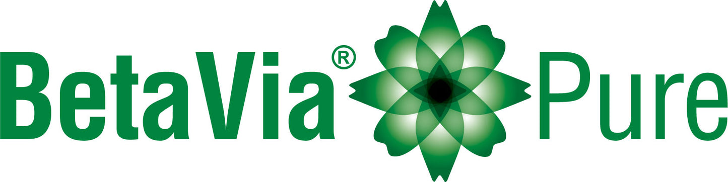 BetaVia Pure logo with green flower design on a white background