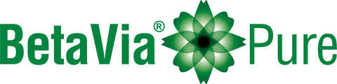 BetaVia Pure logo with green flower design on a white background