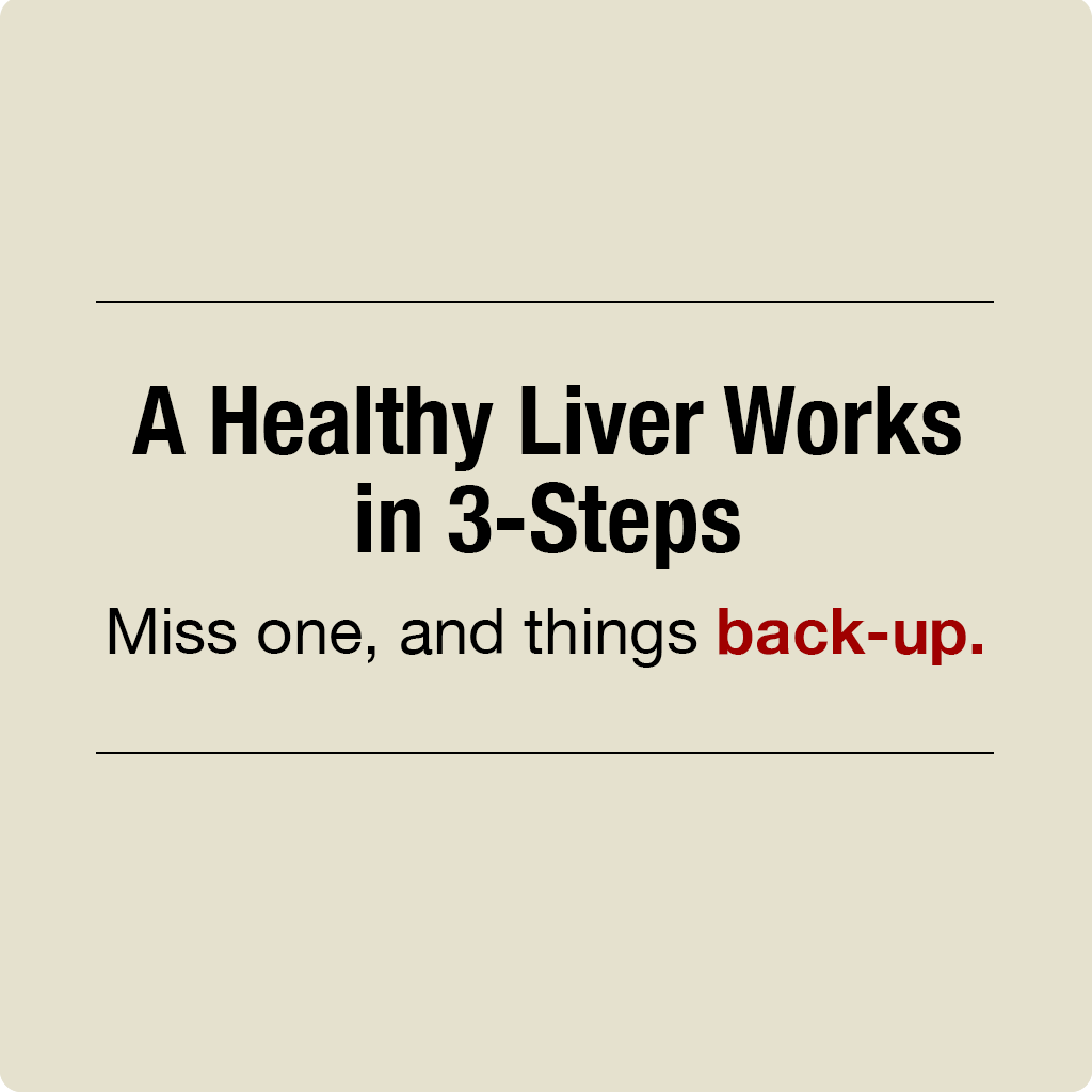 Text on a beige background about maintaining a healthy liver with three steps.