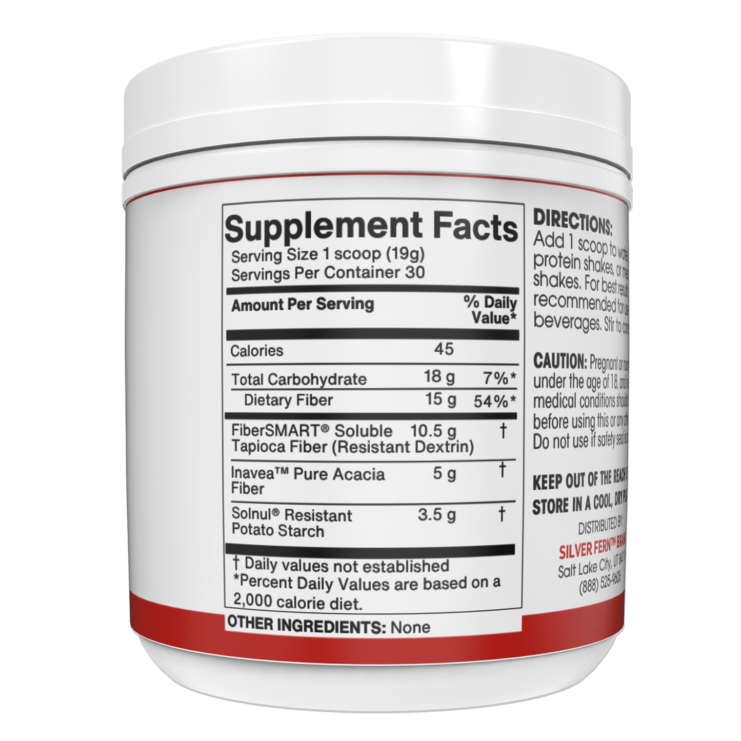A white plastic tub of protein powder with a large Supplement Facts label on the front, photographed against a black background.